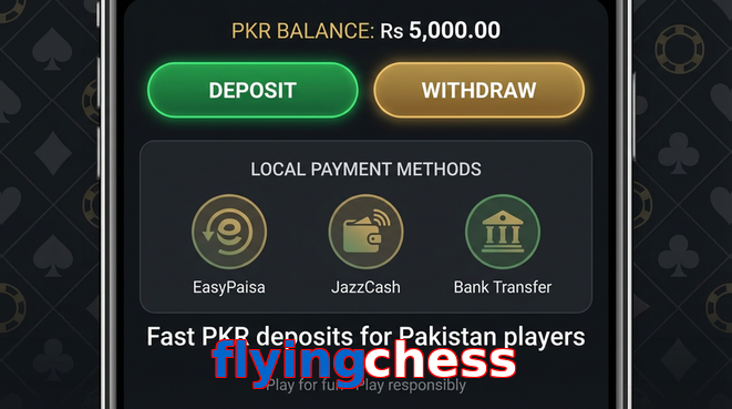 Deposit and withdrawal screen with PKR methods